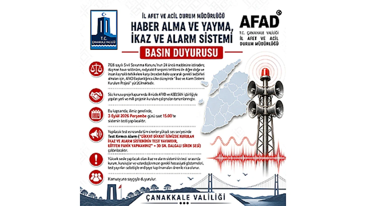 Çanakkale’de AFAD siren testi yapılacak: 3 Eylül’de paniğe kapılmayın